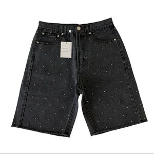 Generation Love Freya Crystal Denim Shorts Washed Black Size Small NWT